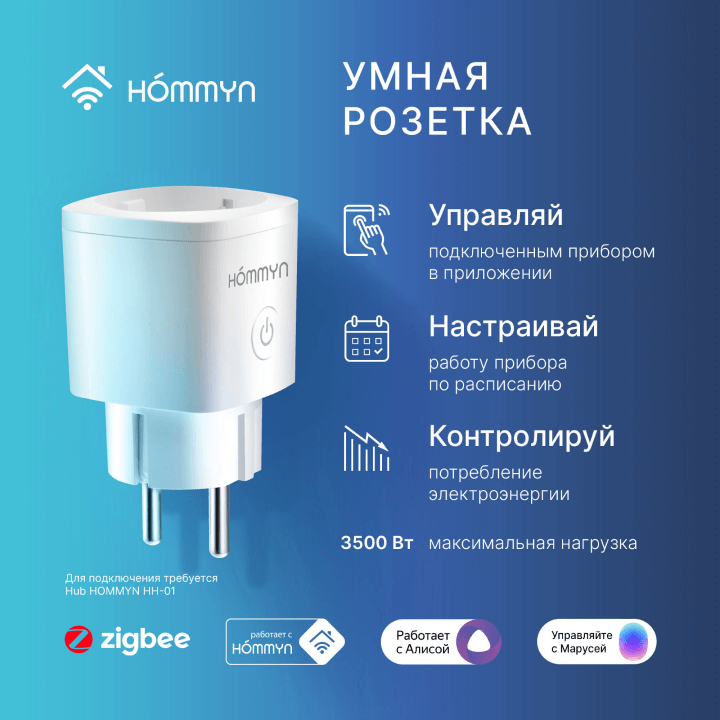 НОВИНКА! РОЗЕТКА УМНАЯ HOMMYN SMART PLUG RKNZ01!